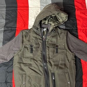 Mens Olive “Fashion Nova” Knit Up Hooded Vest